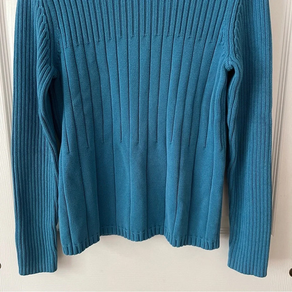 Karen Scott Sport Cotton Teal Ribbed Turtle Smock Neck Sweater Long Sleeve Small - Picture 9 of 10